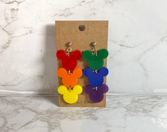Vivid Rainbow Mickey Inspired Acrylic Dangle Earrings
