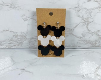 Black and White Pearl Mickey Inspired Acrylic Dangle Earrings