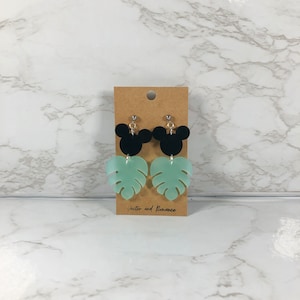 Tropical Leaf Mickey Inspired Acrylic Dangle Earrings