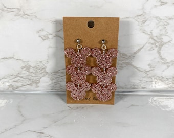 Pink Mickey Inspired Glitter Acrylic Dangle Earrings