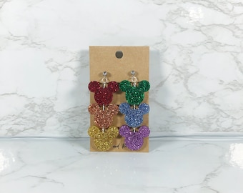 Glitter Rainbow Mickey Inspired Glitter Acrylic Dangle Earrings