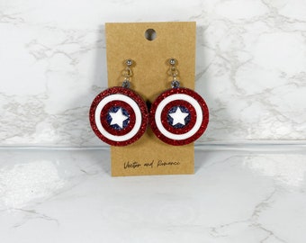 Captain America Shield - Superhero Avengers Inspired Acrylic Dangle Earrings