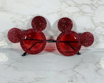 Red Glitter Mickey Sunglasses - Polarized Lightweight - COLORED Lenses