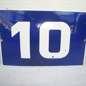Vintage,Porcelain plaque 10 , Sign 10 Vintage Sign House , Blue White Enamel, Metal Plate, Door Number ,Street Sign, Enameled Porcelain