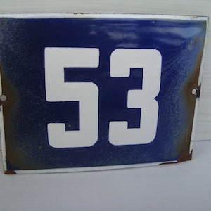 Vintage,Porcelain plaque 53 , Sign 53 Vintage Sign House , Blue White Enamel, Metal Plate, Door Number ,Street Sign, Enameled Porcelain