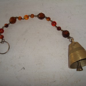 Doorbell with Beads, Brass Bell with Brown Beads, Windchime, Vintage, Retro, Hanging Bell for the Yard, Secret Santa Gift