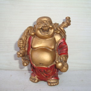 Vintage Figure, Feng Shui  , Zen Buddah Sculpture Good Luck , Laughing Statue Buddha , Happy Buddha , Home Decor Gift , Office Desk Decor