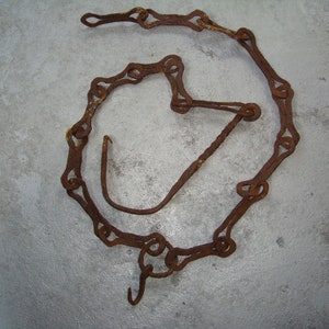 Vintage chain, iron chain for fireplace double hooks, Old antique, primitive, wrought forged