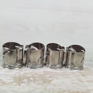 Cup holders, Vintage cup holders, Metal cup holder, Set of 4 metal glass holders, Tea glass holders, Retro cup holders, Metal cup holders