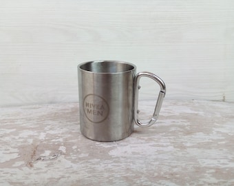 Stainless Steel Camping Mug with Carabiner Handle | NIVEA Men Branded Travel Cup | Rugged Outdoor Coffee Mug