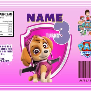 Paw Patrol Skye Party Favor Chip Bag – Editable Template – Digital File