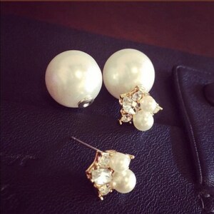 Perfect White Big Pearls Crystals Round Stud Earrings