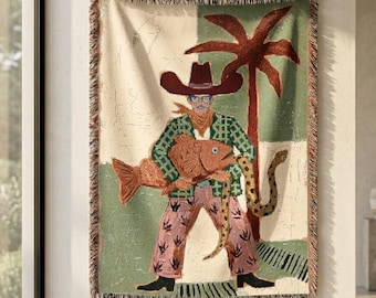 Gewebte Cowboy Western Decke | Baumwoll-Plaid Wandteppich | Ranch Südwest Deko Geschenk