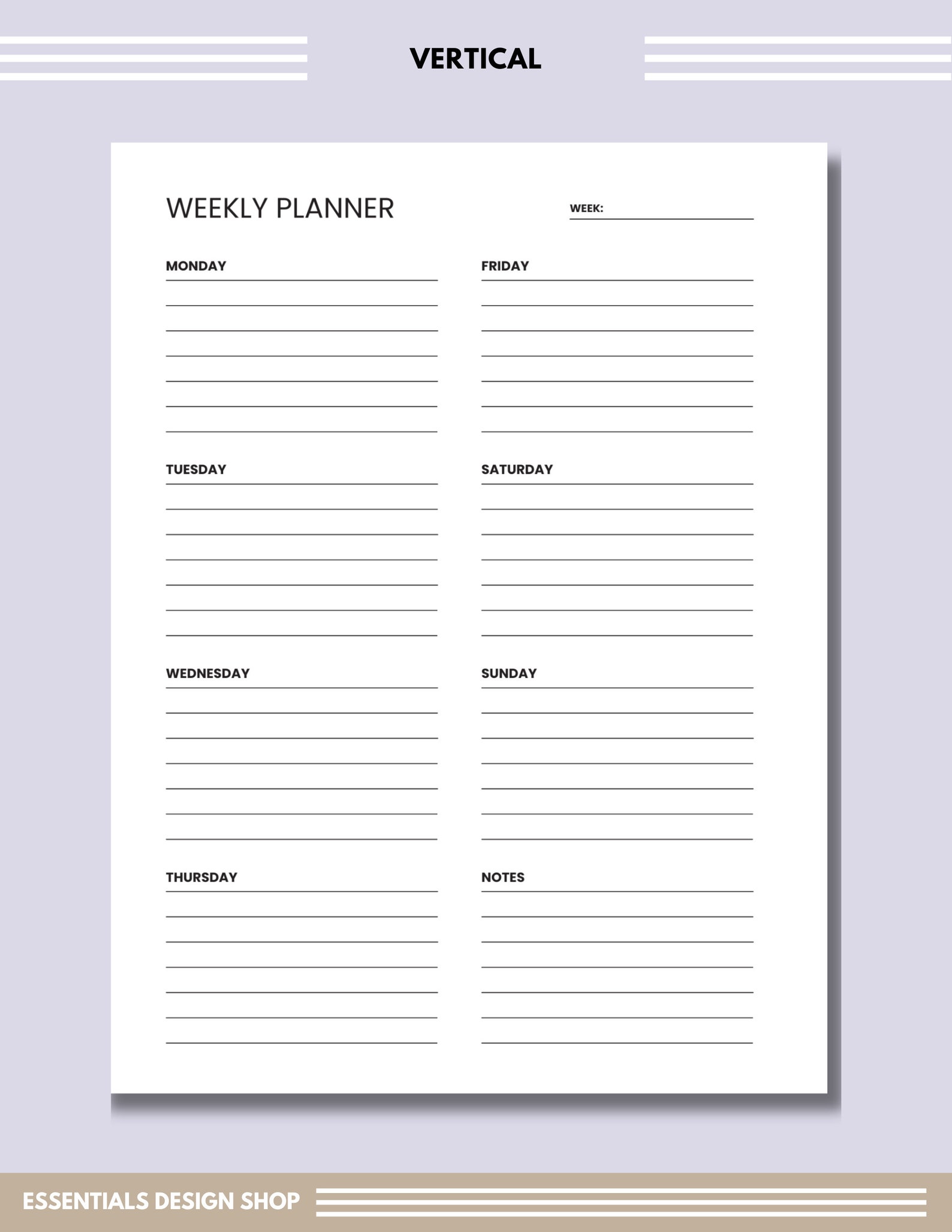 Weekly Planner Printable Vertical | Printable Planner, Weekly Calendar ...