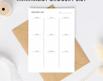 Grocery List Template | Minimalist Shopping List | Modern Design | Simple Grocery Organizer | Digital Download