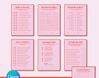 Pacchetto giochi per addio al nubilato / Modello Canva modificabile / Tema "Ultima discoteca" / Download digitale / Stampabile 5x7
