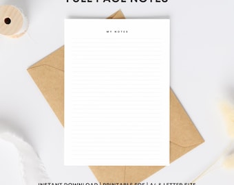 Druckbares gefüttertes Papier | Hinweise Seite in voller Größe | Minimalistisches Design | Vertikales Layout | Digitaler Download