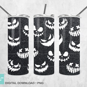 20 oz Skinny Tumbler Sublimation Design Halloween Faces, Scary Faces, Happy Halloween, PNG