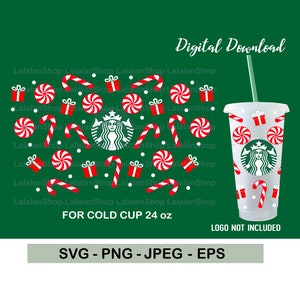 Candy Cane Starbucks Cup SVG: Christmas Full Wrap (Digital Download)