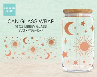 Celestial Sun, Moon & Stars Libbey Glass Can Wrap (SVG, PNG, DXF)