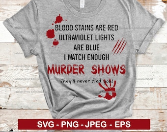 Blood stains are Red Ultraviolet lights are blue I watch enough Murder shows They'll never find you SVG, Blood stains svg, png, jpeg, eps
