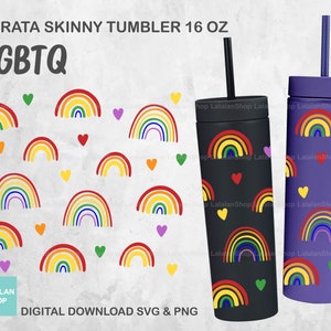 Full Wrap LGBTQ Strata SVG for Skinny Tumblers 16 oz, Pride Awareness Month, Pride svg, Rainbow svg
