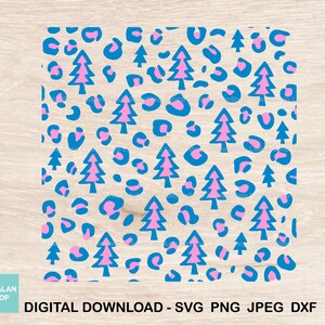 Christmas Leopard Print svg, Seamless Christmas Pink & Blue Tree Leopard Pattern svg, Christmas tree Cheetah pattern svg