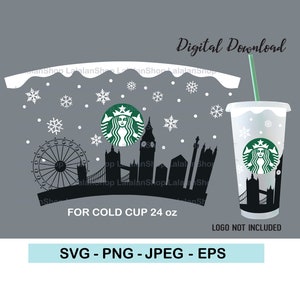 Christmas Snow Starbucks Cold Cup SVG, London snow svg, Winter scene svg, Snowflake svg, Full Wrap for Starbucks Venti Cold Cup