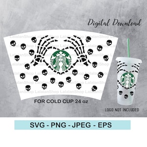 Halloween Skull Starbucks Cold Cup SVG, Full Wrap for Starbucks Cold cup, Files for Cricut, png, jpeg, eps