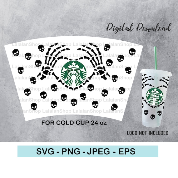 Halloween Skull Starbucks Cold Cup SVG, Full Wrap for Starbucks Cold cup,  Files for Cricut, png, jpeg, eps