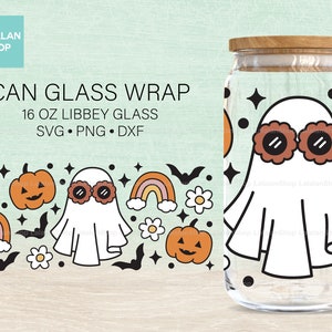 Spooky Retro Ghost Svg, Retro Ghost Halloween Svg, Cute halloween Ghost Svg, Libbey Glass Wrap 16oz, Vintage Spooky Design