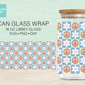 Retro Flower Can Glass Wrap SVG: Groovy Daisy Design (Digital Download)