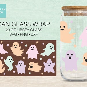 Ghost Can Glass SVG, Pastel Ghost Libbey Wrap svg, Ghost 20oz Libbey Full Wrap Svg, Halloween can glass svg, Ghost coffee glass svg