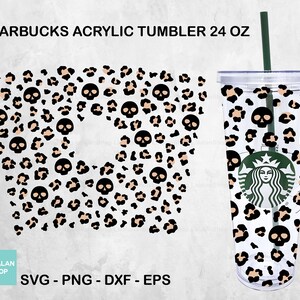 Full Wrap Leopard Skull Starbucks Acrylic Tumbler Cold Cup 24 Oz, Full Wrap Leopard Cheetah Print