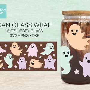 Ghost Can Glass SVG, Pastel Ghost Libbey Wrap svg, Ghost 16oz Libbey Full Wrap Svg, Halloween can glass svg, Ghost coffee glass svg