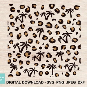 Leopard Palm Tree Seamless Pattern, Summer Palm Tree Pattern, Tropical Seamless Pattern, Summer Digital Prints, Digital cut file download