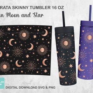 Sun Moon and Star Strata Tumbler Wrap Svg, Skinny Strata 16oz Svg, Strata Tumbler Svg, Seamless Strata Cup Wrap