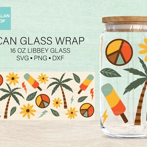Retro Groovy Can Glass Wrap SVG: Daisy Flower Design (Digital Download)