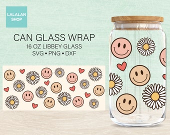 Smiley Face Daisy Can Glass Wrap SVG for Libbey 16oz (Digital Download)