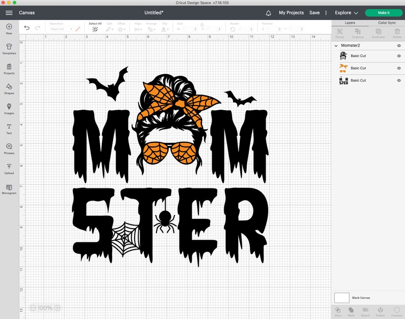 Puede incluir: Dise&ntilde;o de Halloween en negro y naranja con el texto "MOMSTER" en letras negras que gotean. La "O" de "MOM" se reemplaza por una imagen de dibujos animados de una mujer con un mo&ntilde;o desordenado, que lleva gafas de sol naranjas con un patr&oacute;n de telara&ntilde;a y una diadema negra con una bandana naranja.