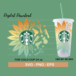 Sunflower Starbuck Cold Cup svg, Hairstylist gift svg, Hairdresser svg, Hair Stylist Gift Idea, Starbucks DIY, png, eps