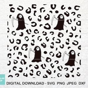 Leopard Ghost Seamless Pattern SVG, Ghost Face Cheetah Pattern svg, Halloween digital paper svg, Scream halloween leopard cut file