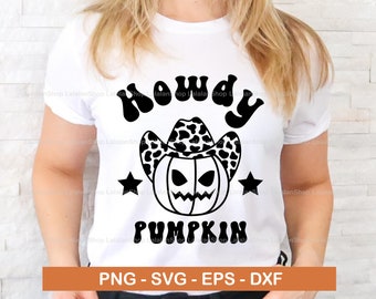 Bonjour citrouille SVG, chemise western bonjour citrouille, chemise d'Halloween fantôme vintage, chemise automne rétro, chemise automne, fichier PNG pour sublimation Halloween