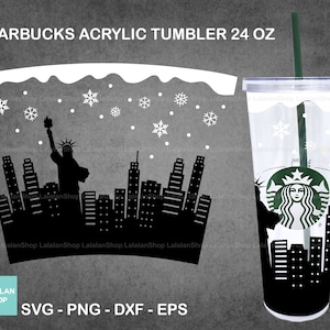 Copo Frio Starbucks De Neve De Natal SVG, New York Snow SVG, Floco De Neve SVG, Copo De Acrílico Starbucks Envoltório Completo Copo Frio 24 oz Cricut Svg Png
