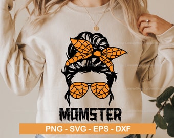 Momster Halloween SVG: Monstruo de moño desordenado, ambiente espeluznante (Descarga digital)