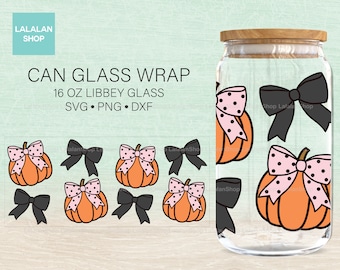 Halloween Pumpkin Glass Wrap SVG: Pink Bow, Retro Spooky Design (Digital Download)
