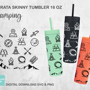Strata Camping SVG, Full Wrap for Strata Skinny Tumblers 16 oz, Camping Trip svg, Strata Vacation, Camping Outdoor svg