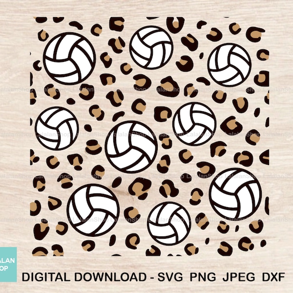 Leopard Volleyball Seamless Pattern, Volleyball Png, Animal Print, Digital Paper, Volleyball Fabric Printing png, Digital File