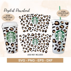 Full Wrap Leopard Print For Starbucks Hot Cup 16 oz and Cold Cup 24 oz, Cheetah Cup Full Wrap svg, Safari Animal Print Seamless