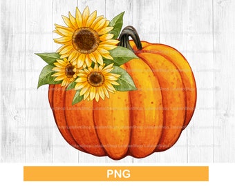 Aquarell Kürbis Sonnenblume PNG - Herbst Thanksgiving Design (Digitaler Download)